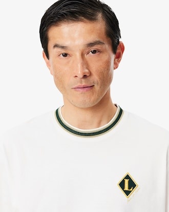 Lacoste T-Shirt Fabriqué en France Rayures Badge - Blanc