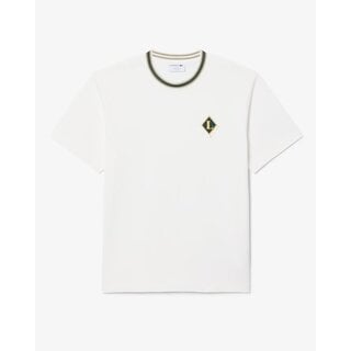 Lacoste T-Shirt Fabriqué en France Rayures Badge - Blanc