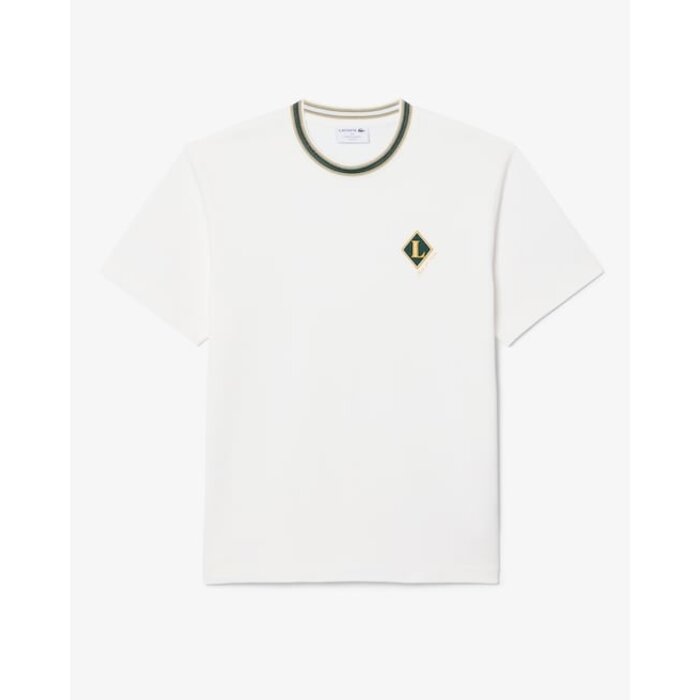 Lacoste T-Shirt Fabriqué en France Rayures Badge - Blanc