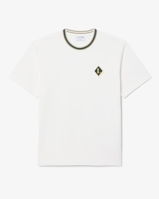Lacoste T-Shirt Fabriqué en France Rayures Badge - Blanc