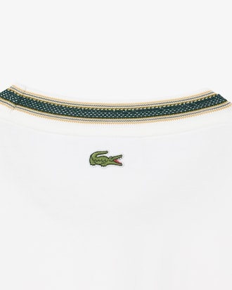 Lacoste T-Shirt Fabriqué en France Rayures Badge - Blanc