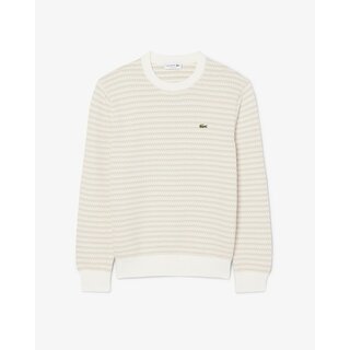 Lacoste Pull Rayé Coton - Beige/ Gris Clair/ Blanc
