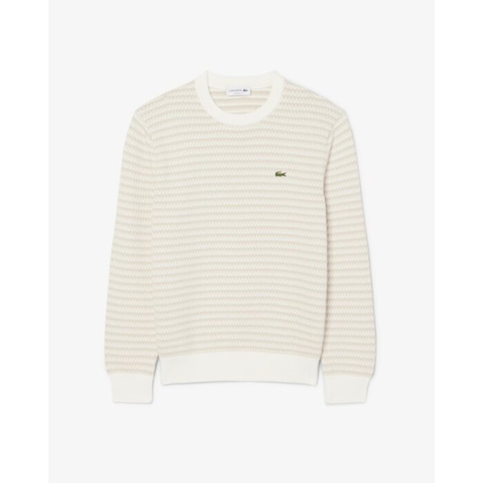 Lacoste Pull Rayé Coton - Beige/ Gris Clair/ Blanc
