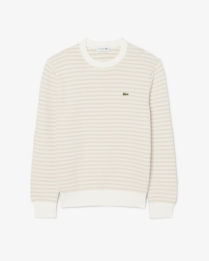 Lacoste Pull Rayé Coton - Beige/ Gris Clair/ Blanc
