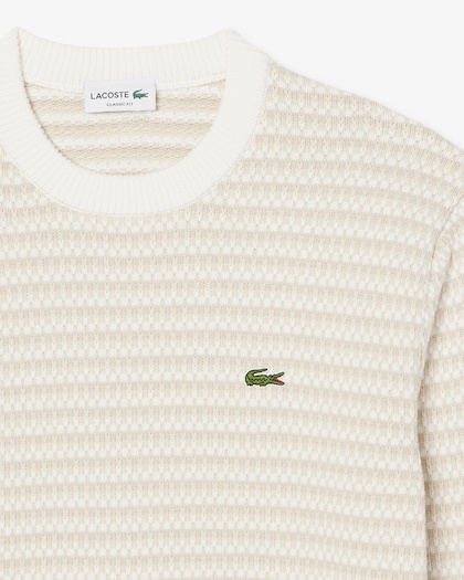 Lacoste Pull Rayé Coton - Beige/ Gris Clair/ Blanc