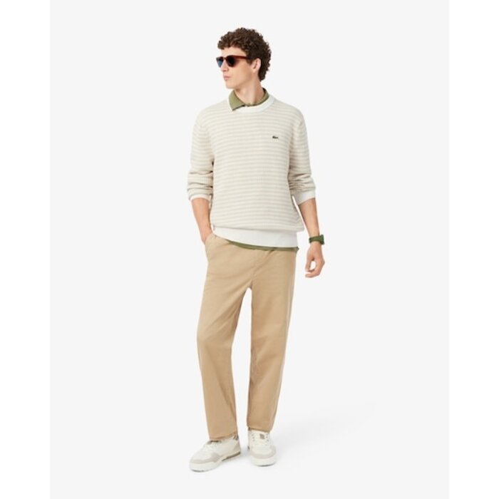 Lacoste Pull Rayé Coton - Beige/ Gris Clair/ Blanc