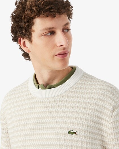 Lacoste Pull Rayé Coton - Beige/ Gris Clair/ Blanc