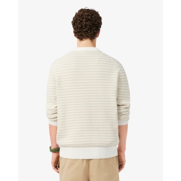 Lacoste Pull Rayé Coton - Beige/ Gris Clair/ Blanc