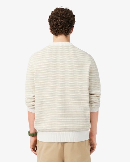 Lacoste Pull Rayé Coton - Beige/ Gris Clair/ Blanc