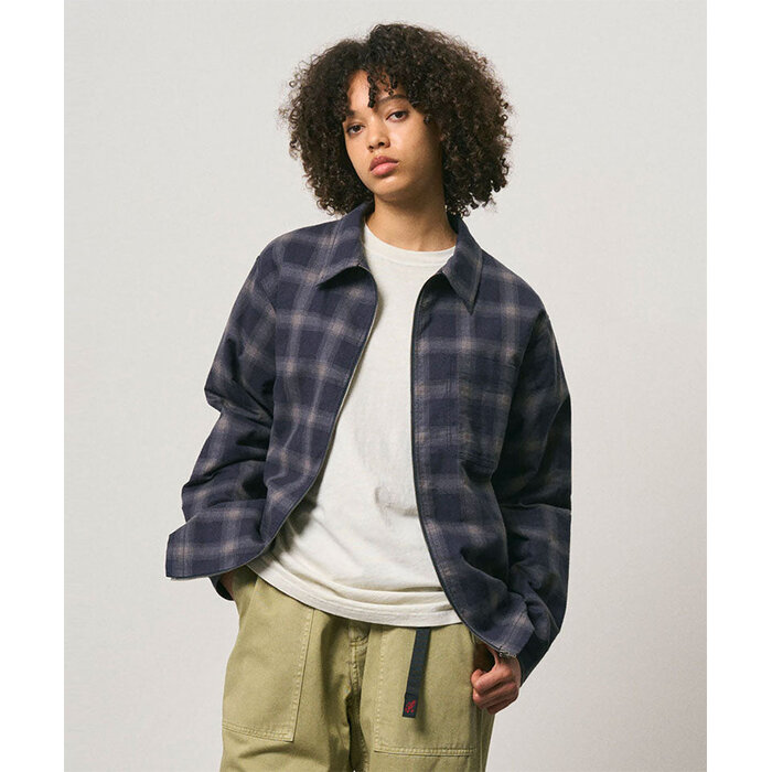 Gramicci Zip Up Insulated Flannel Shirt - Navy Shadow Plaid