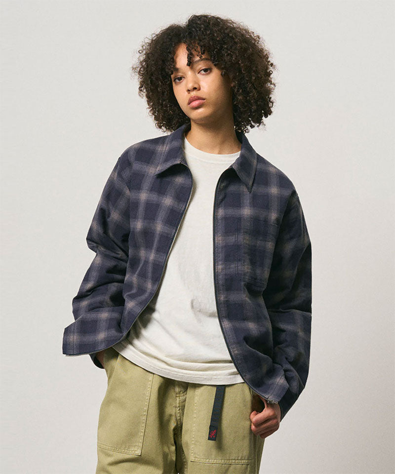 Gramicci Zip Up Insulated Flannel Shirt - Navy Shadow Plaid