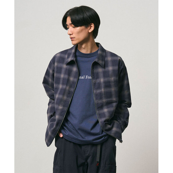 Gramicci Zip Up Insulated Flannel Shirt - Navy Shadow Plaid