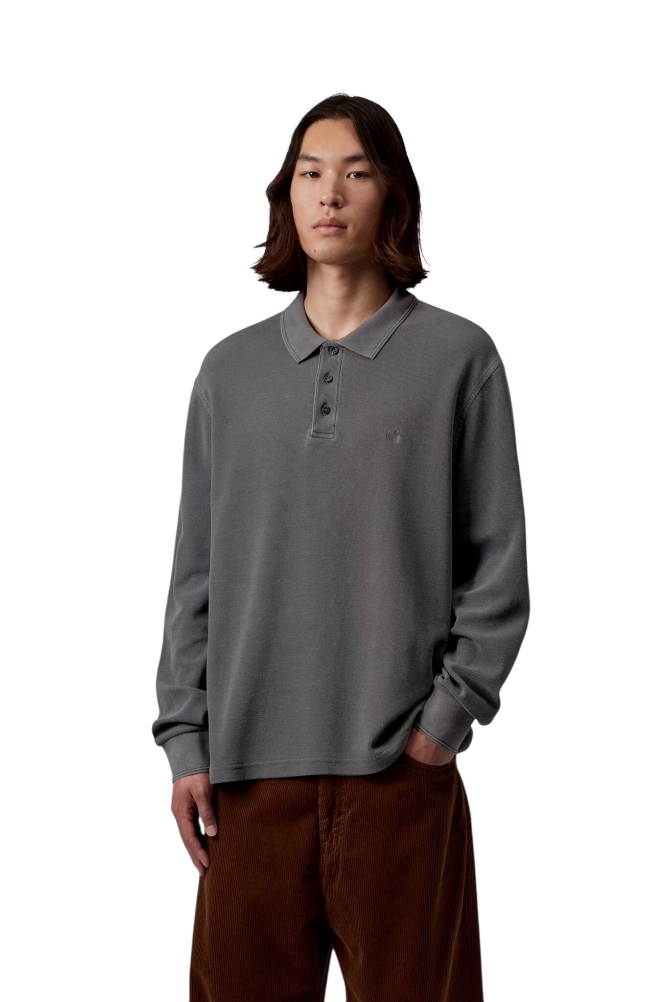 Carhartt WIP L/S Waffle Rugby Shirt - Black (Garment Dyed)