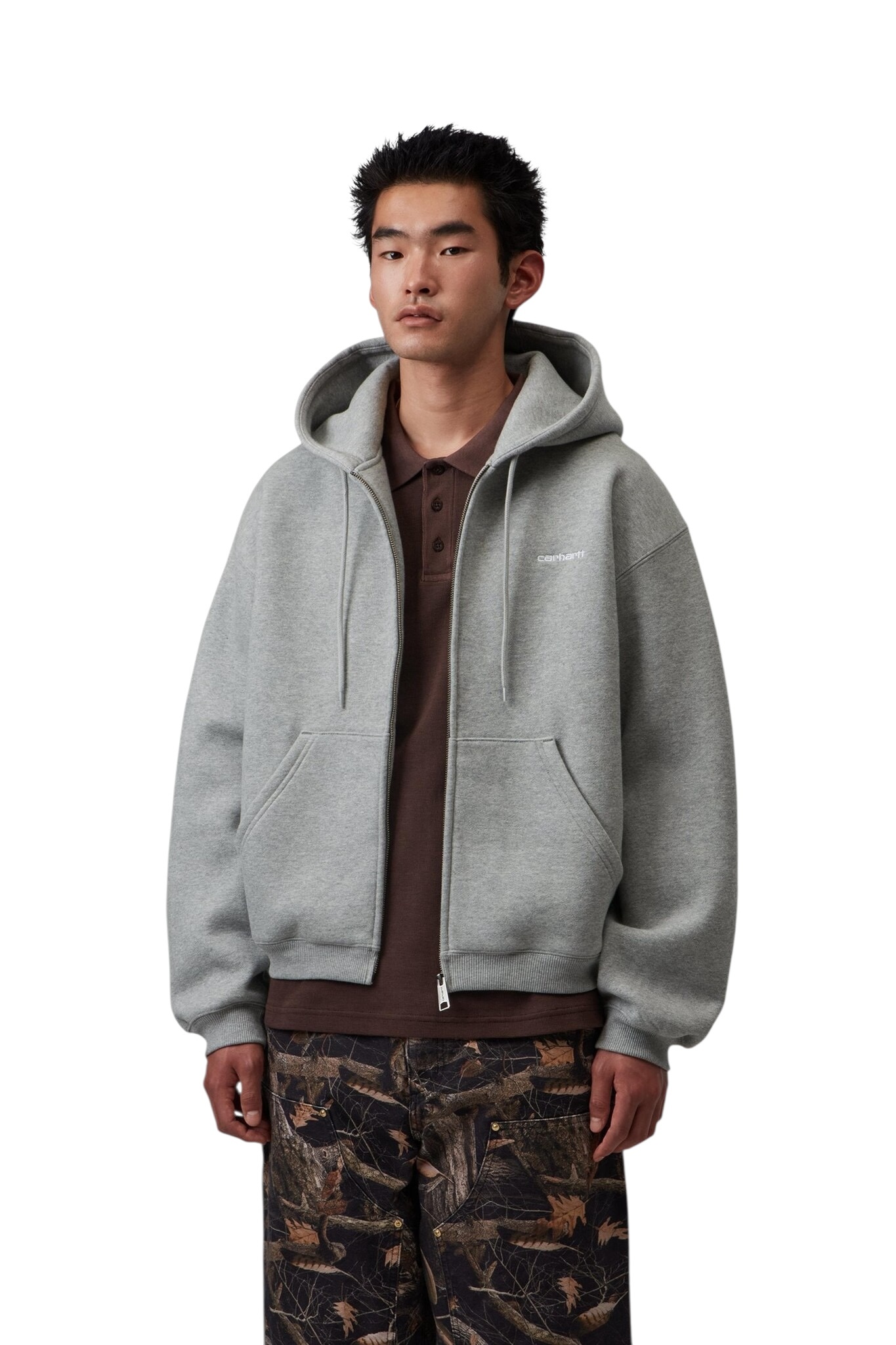 Carhartt WIP Hooded Ebbert Jacket - Grey Heather/White