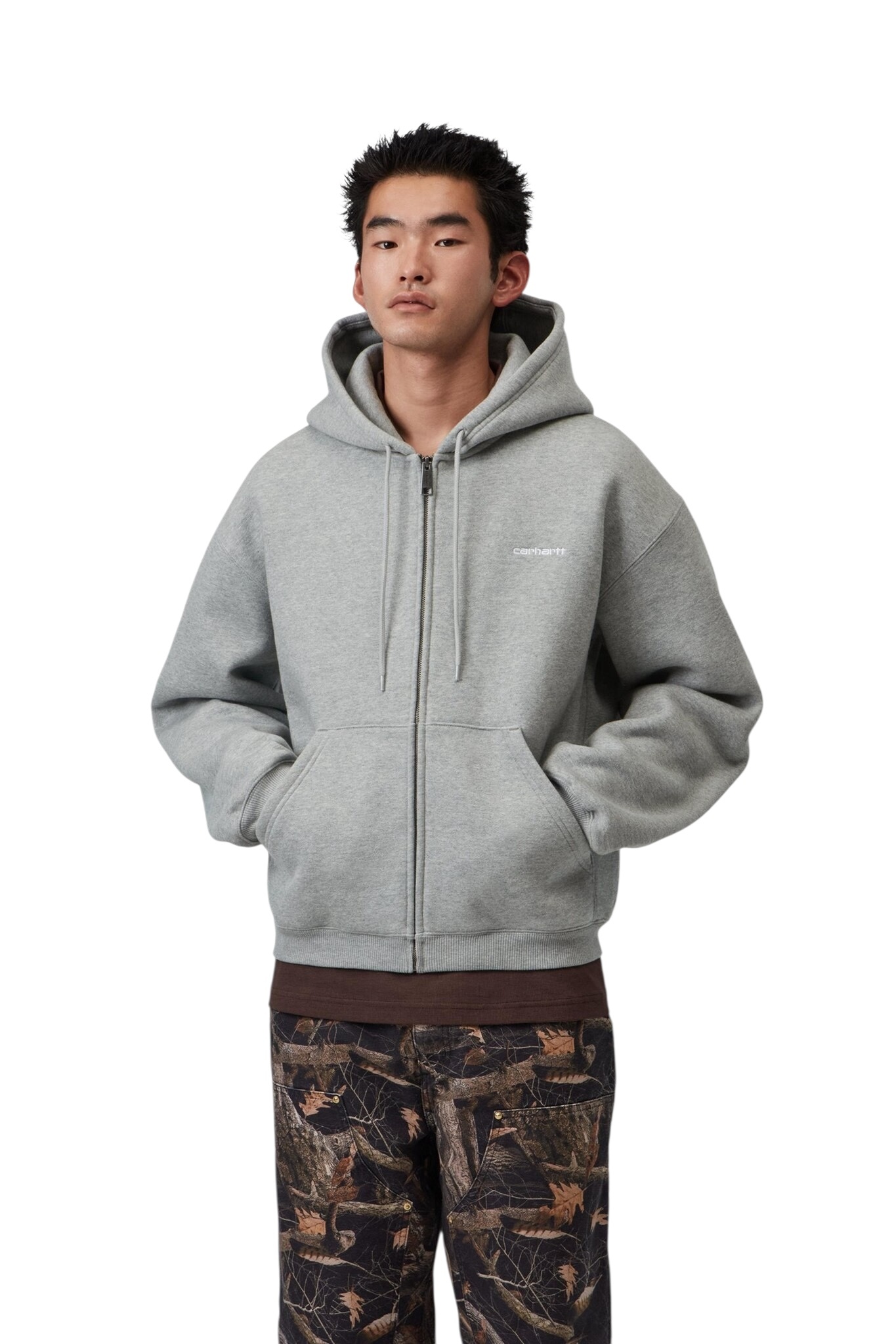 Carhartt WIP Hooded Ebbert Jacket - Grey Heather/White
