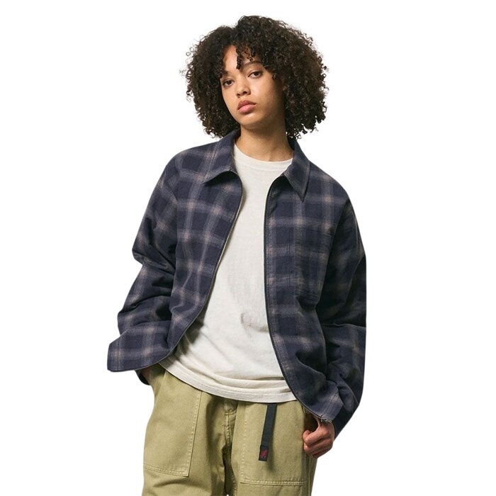 Gramicci Zip Up Insulated Flannel Shirt - Navy Shadow Plaid