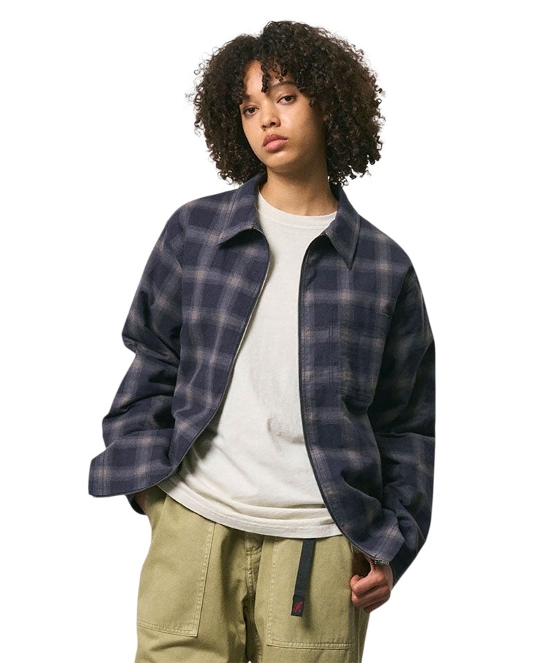 Gramicci Zip Up Insulated Flannel Shirt - Navy Shadow Plaid