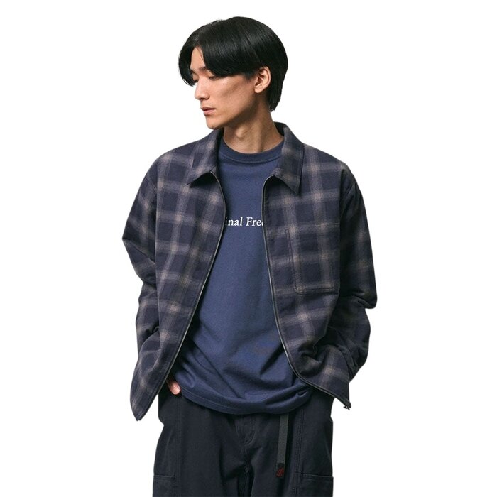 Gramicci Zip Up Insulated Flannel Shirt - Navy Shadow Plaid