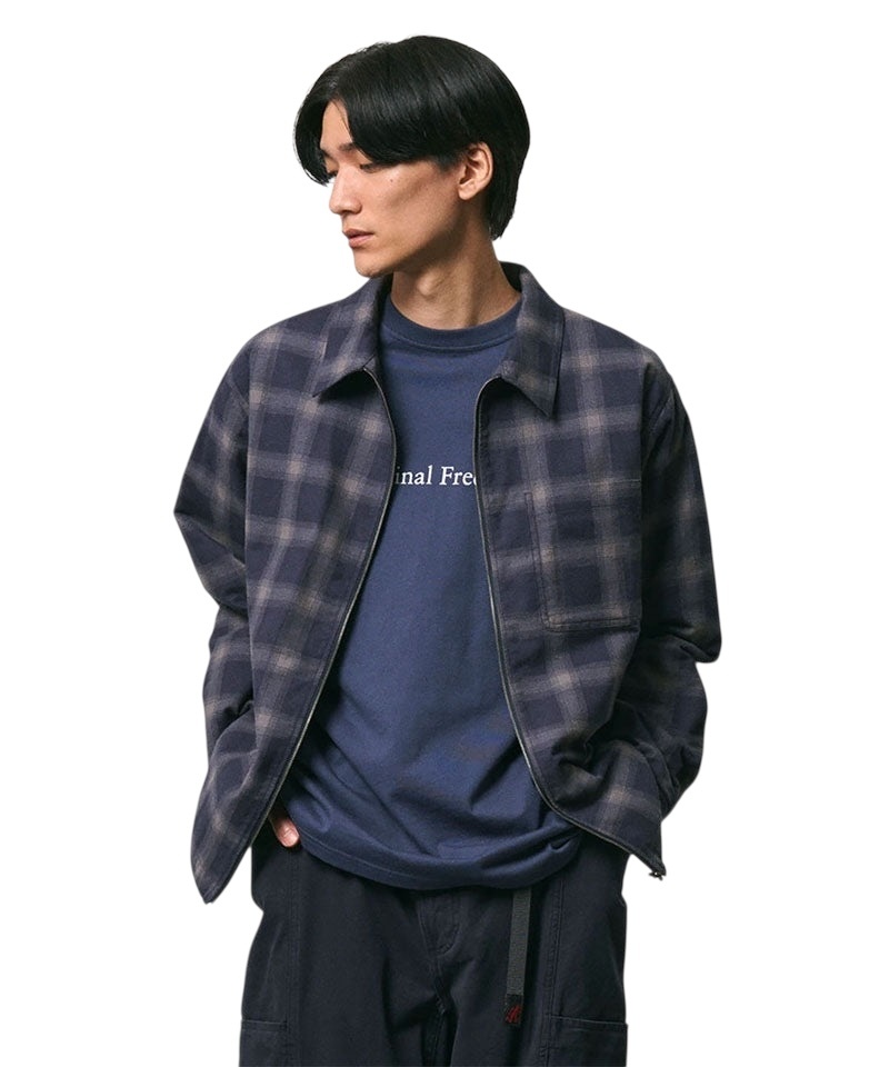 Gramicci Zip Up Insulated Flannel Shirt - Navy Shadow Plaid