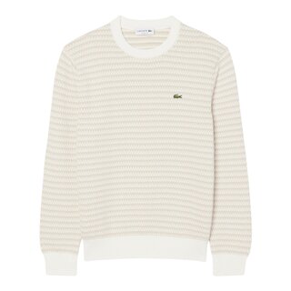 Lacoste Pull Rayé Coton - Beige/ Gris Clair/ Blanc