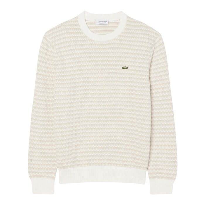 Lacoste Pull Rayé Coton - Beige/ Gris Clair/ Blanc