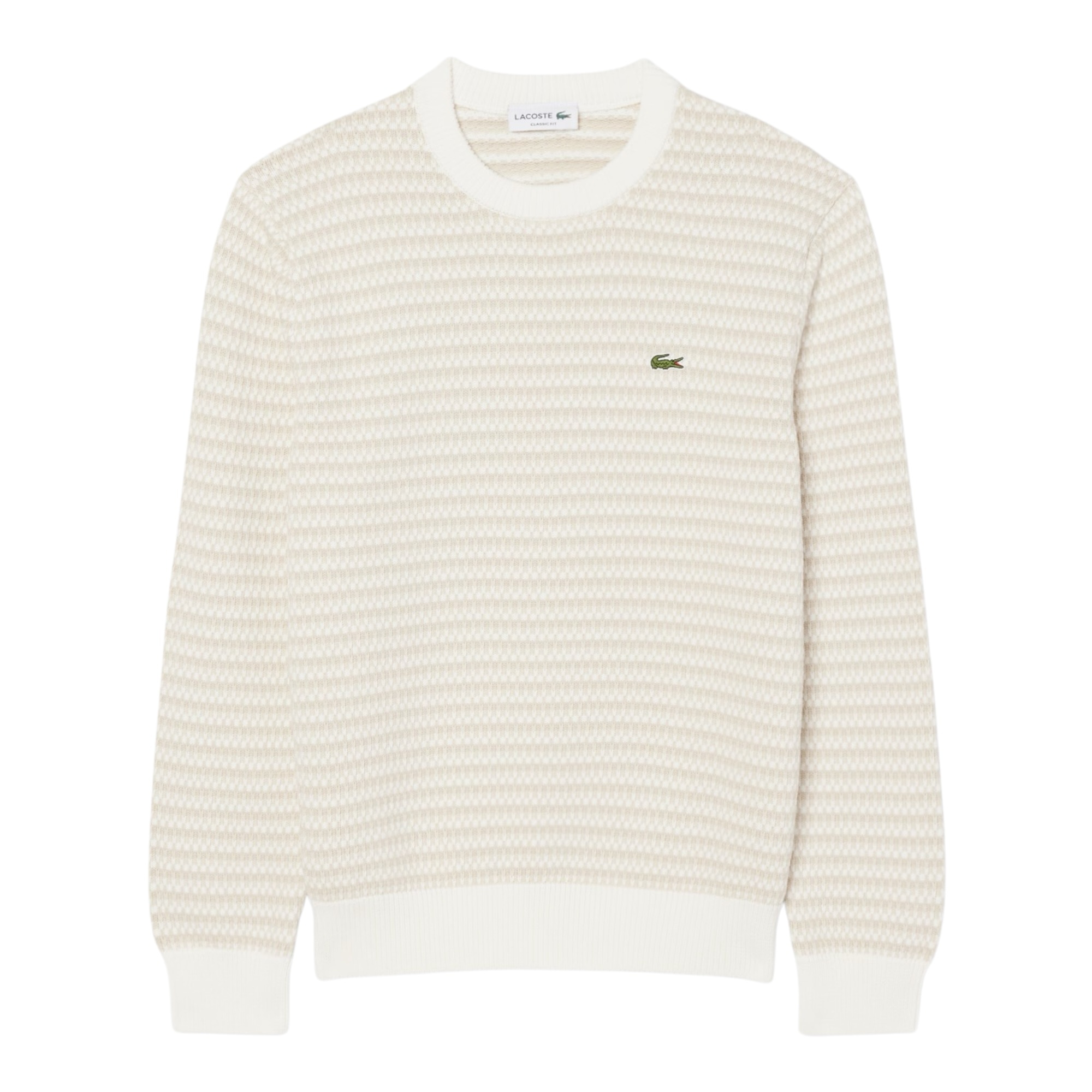 Lacoste Pull Rayé Coton - Beige/ Gris Clair/ Blanc