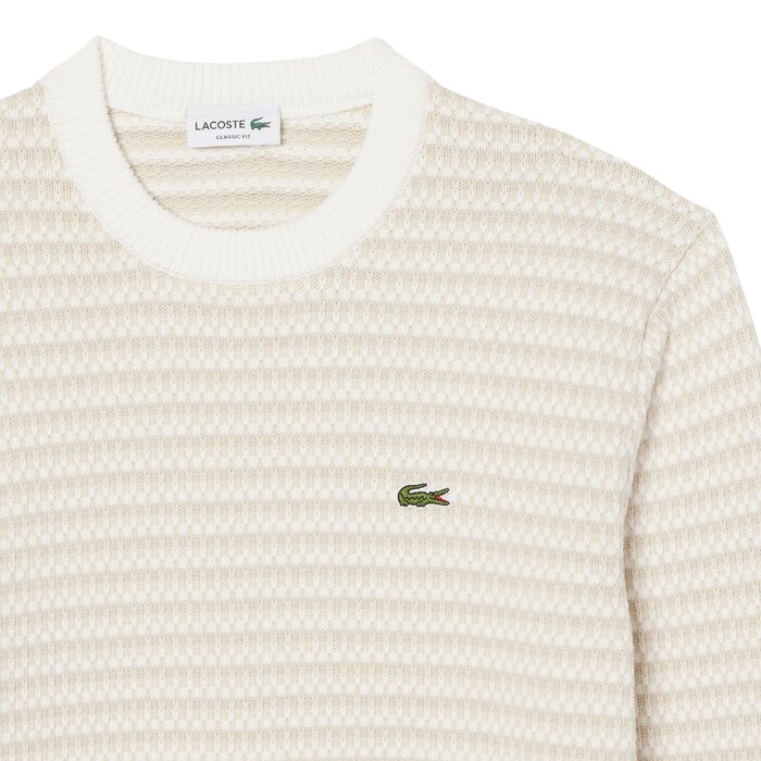 Lacoste Pull Rayé Coton - Beige/ Gris Clair/ Blanc