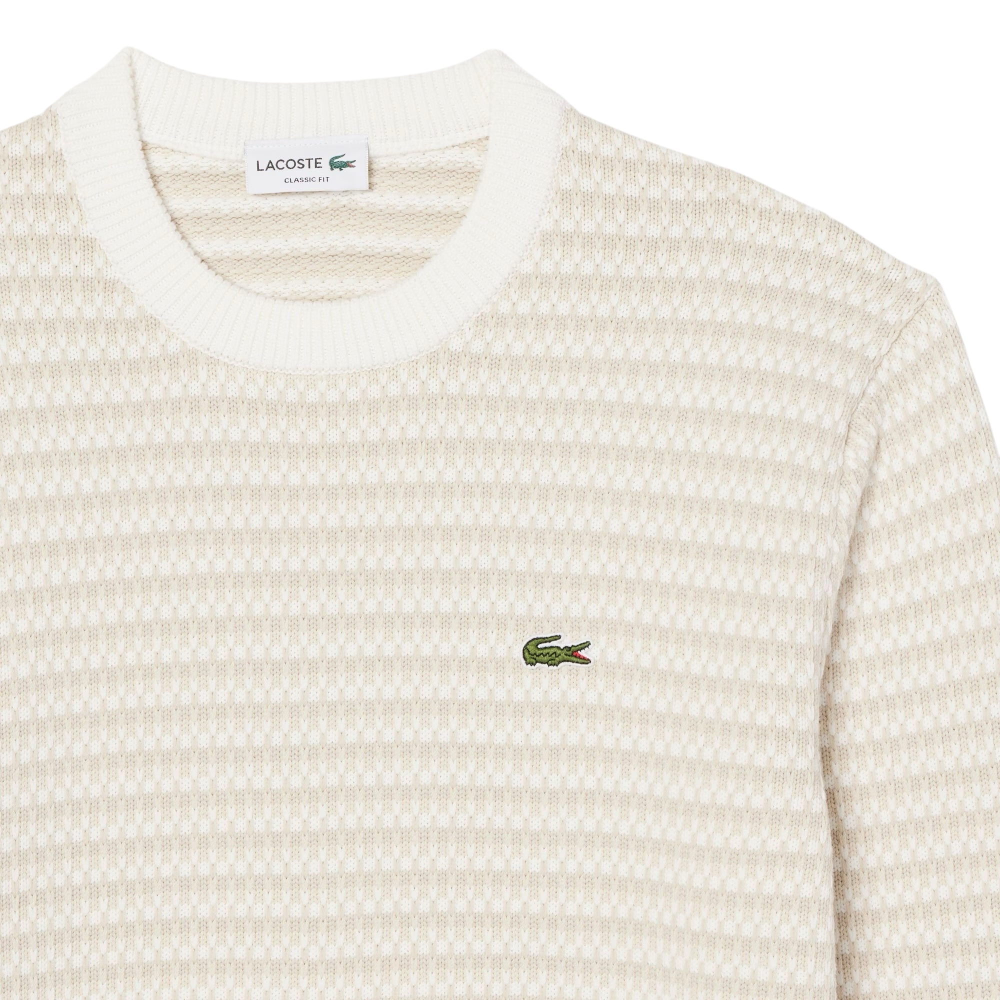 Lacoste Pull Rayé Coton - Beige/ Gris Clair/ Blanc