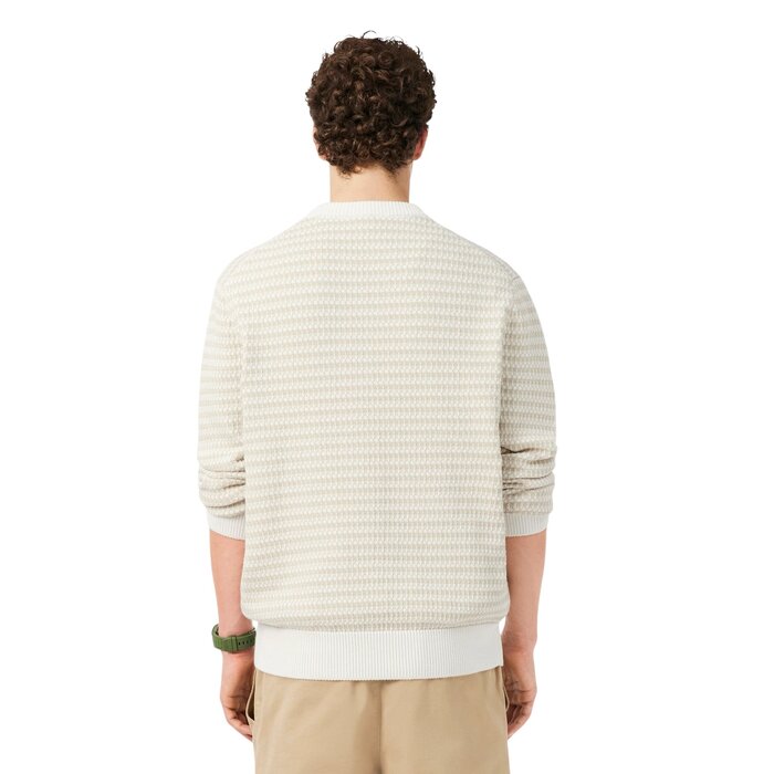 Lacoste Pull Rayé Coton - Beige/ Gris Clair/ Blanc