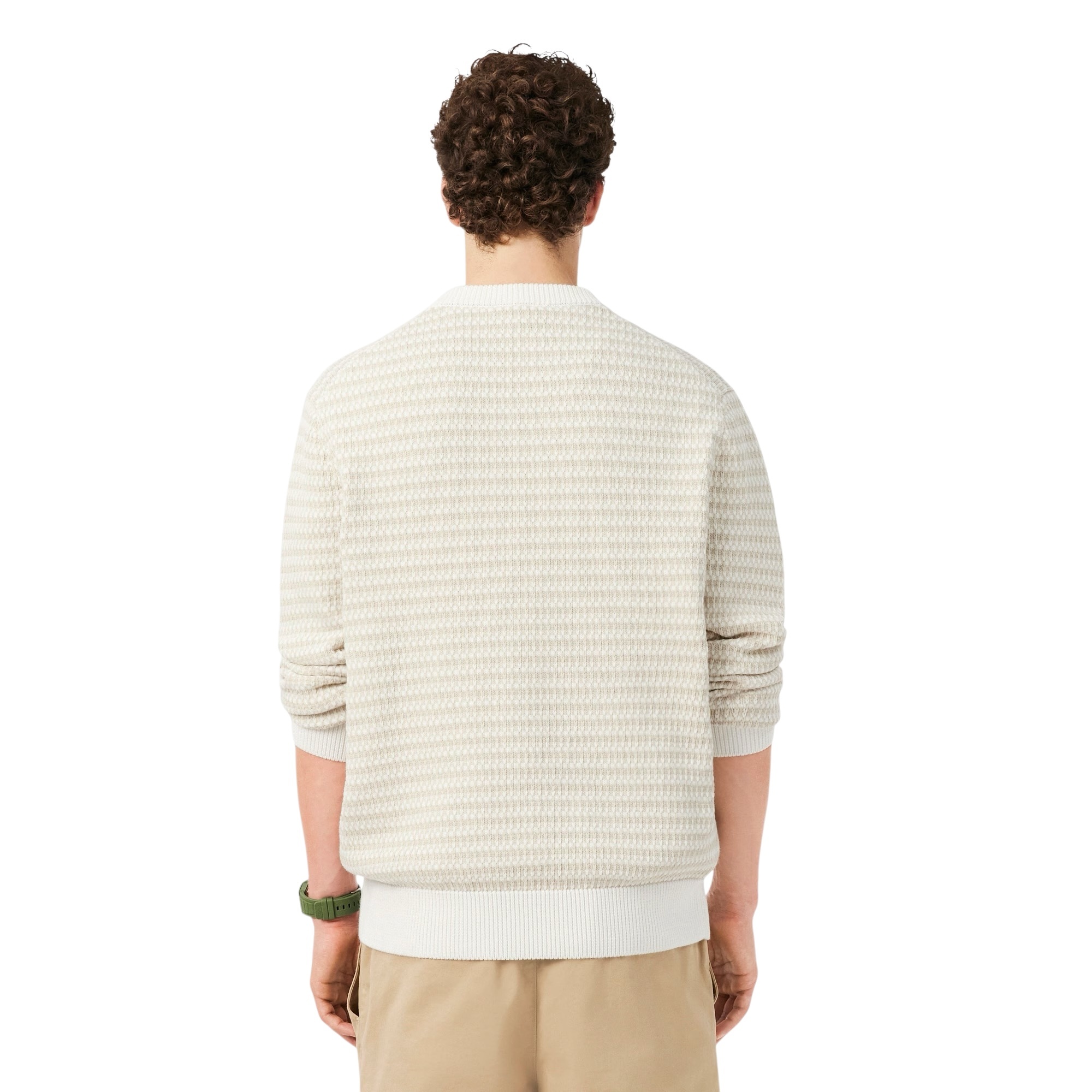 Lacoste Pull Rayé Coton - Beige/ Gris Clair/ Blanc