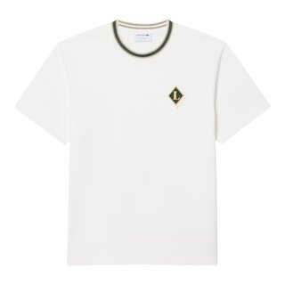 Lacoste T-Shirt Fabriqué en France Rayures Badge - Blanc