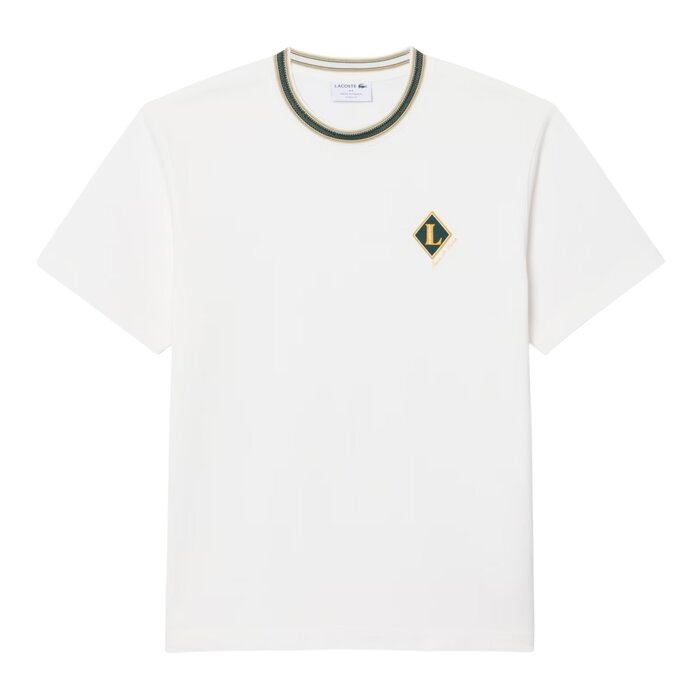 Lacoste T-Shirt Fabriqué en France Rayures Badge - Blanc