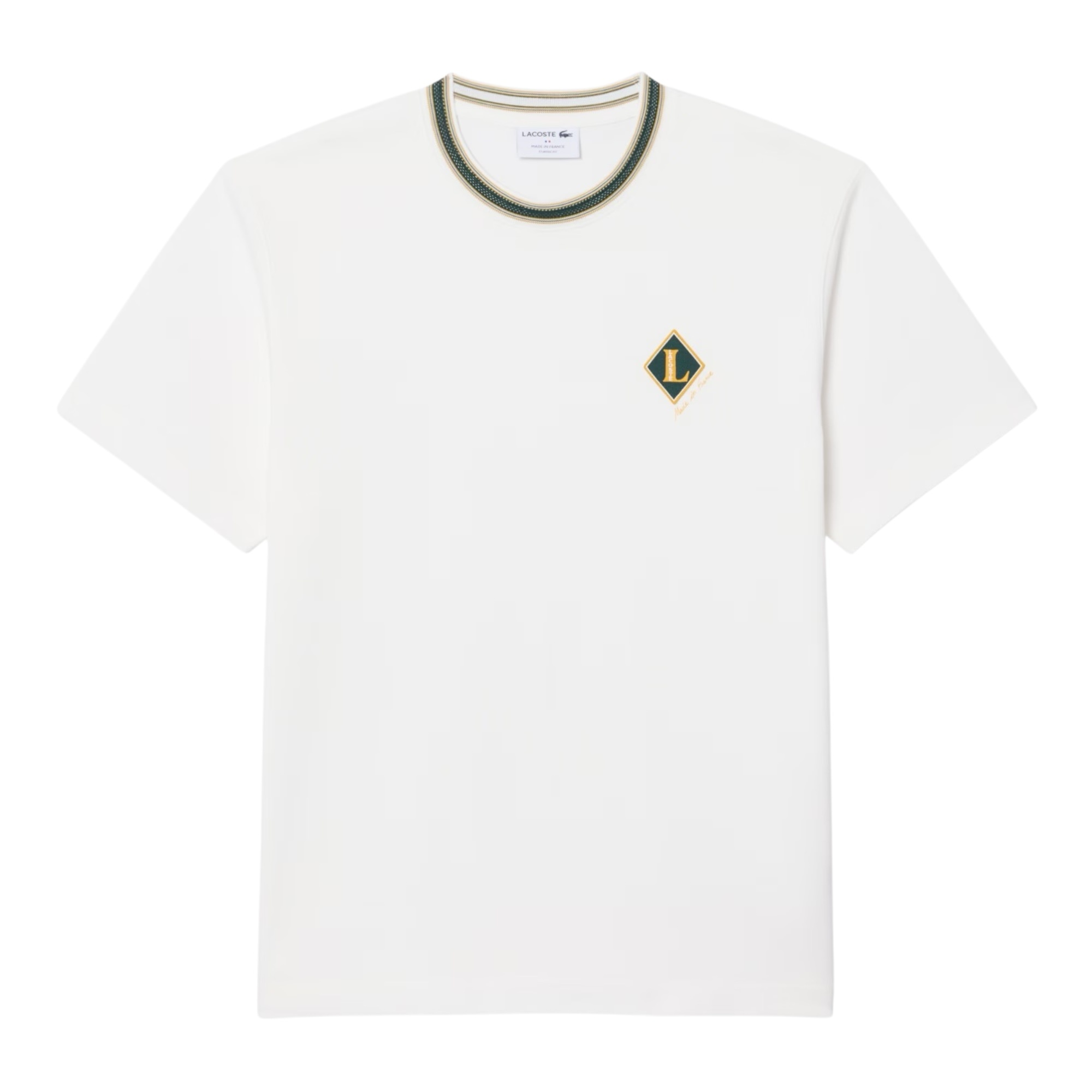 Lacoste T-Shirt Fabriqué en France Rayures Badge - Blanc