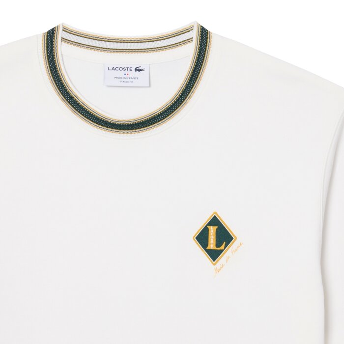 Lacoste T-Shirt Fabriqué en France Rayures Badge - Blanc
