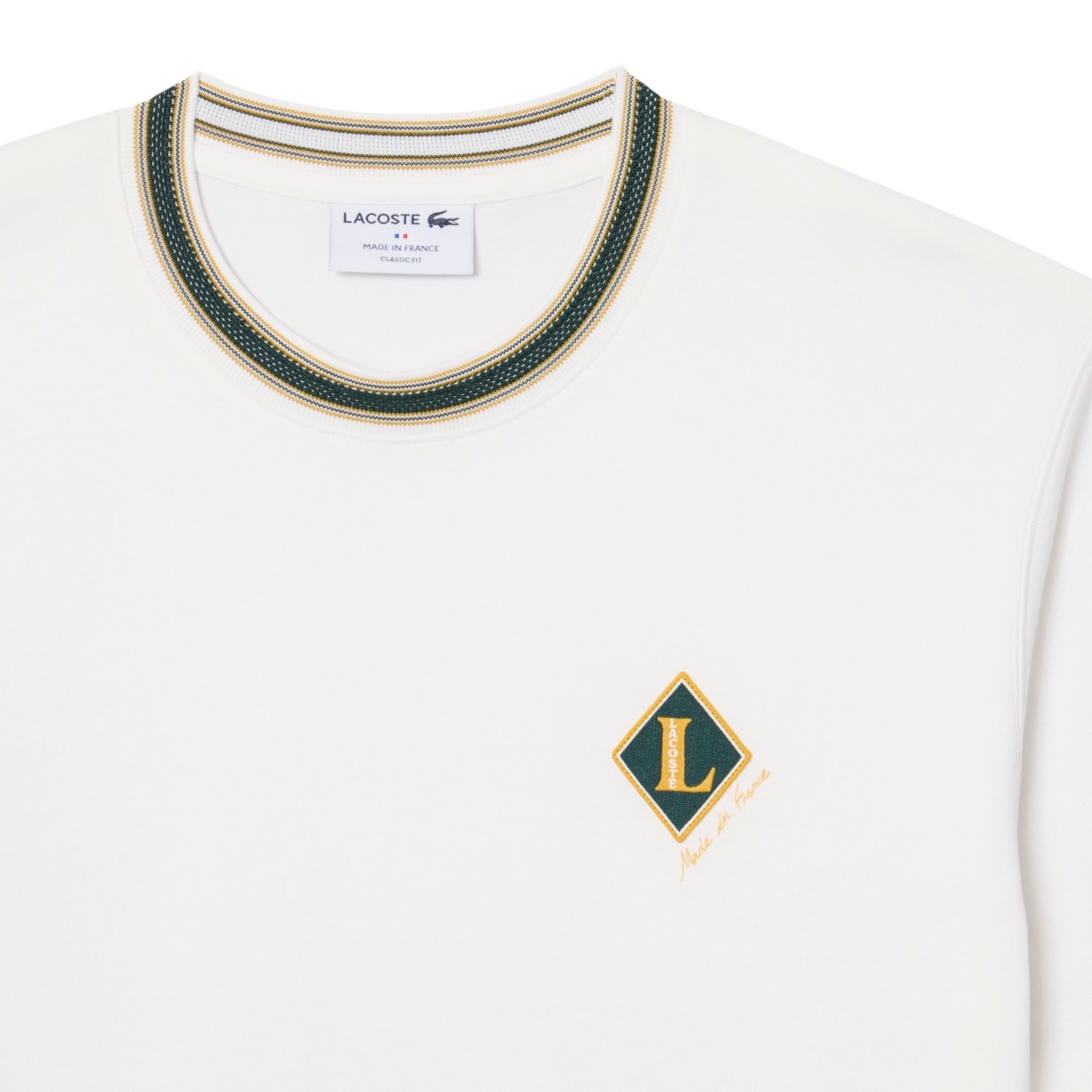 Lacoste T-Shirt Fabriqué en France Rayures Badge - Blanc