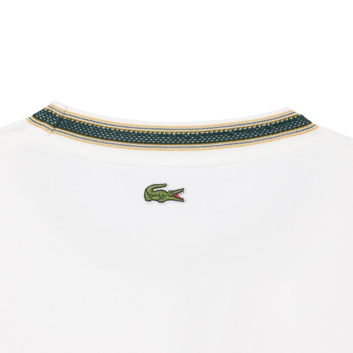 Lacoste T-Shirt Fabriqué en France Rayures Badge - Blanc