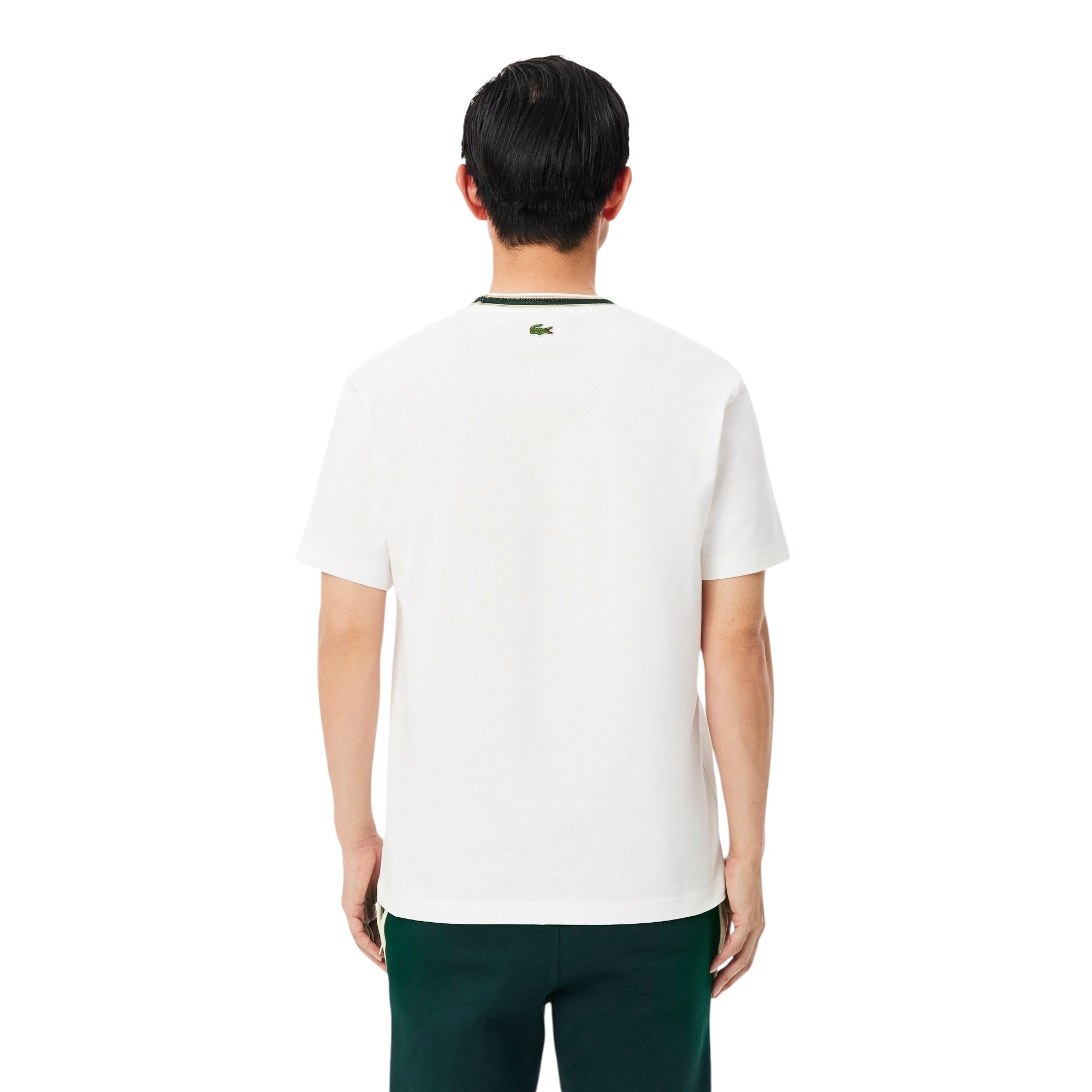 Lacoste T-Shirt Fabriqué en France Rayures Badge - Blanc