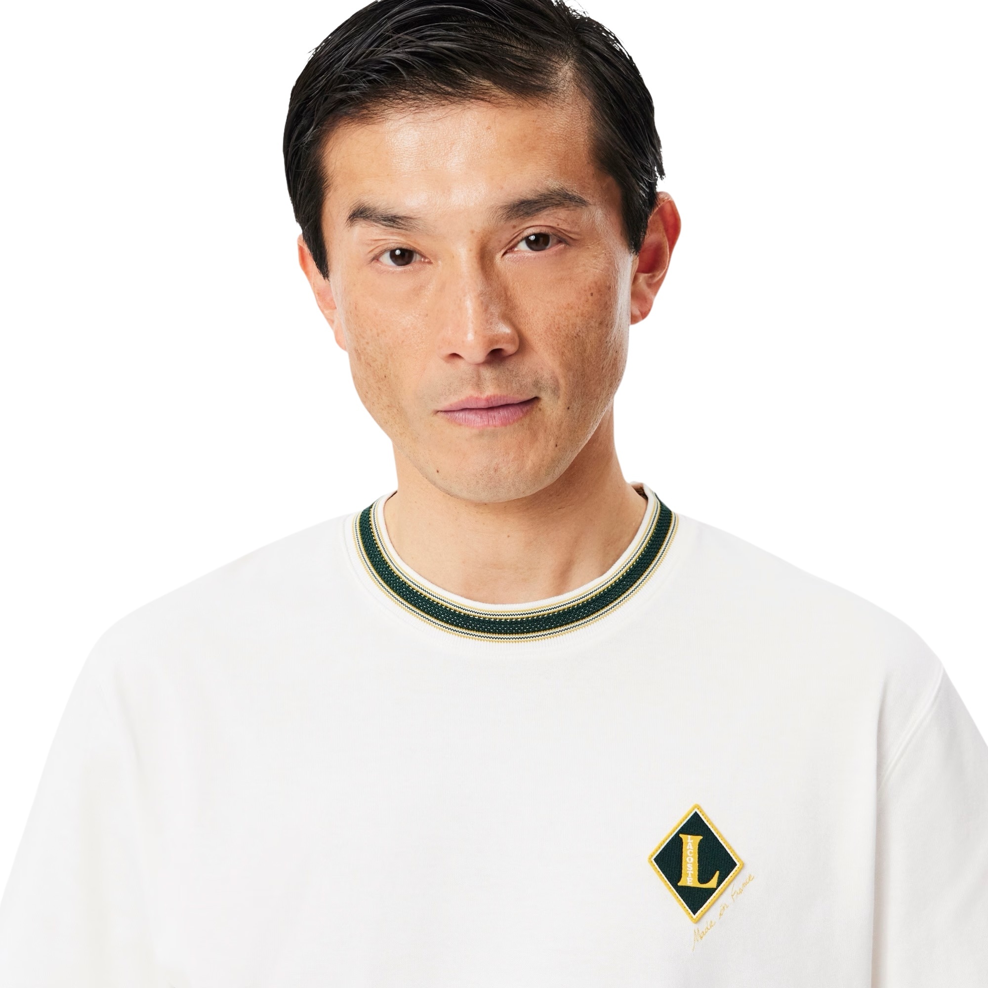 Lacoste T-Shirt Fabriqué en France Rayures Badge - Blanc