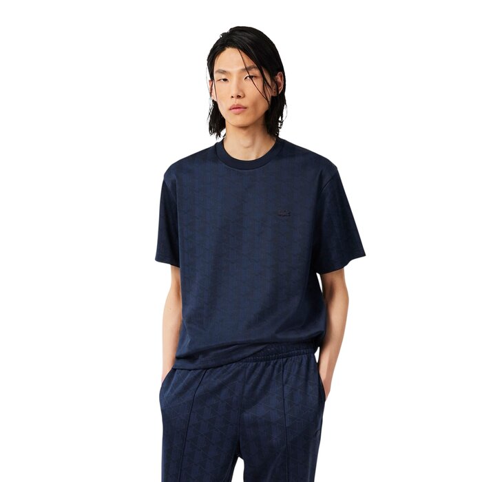 Lacoste T-shirt Jacquard Monogramme - Bleu Marine