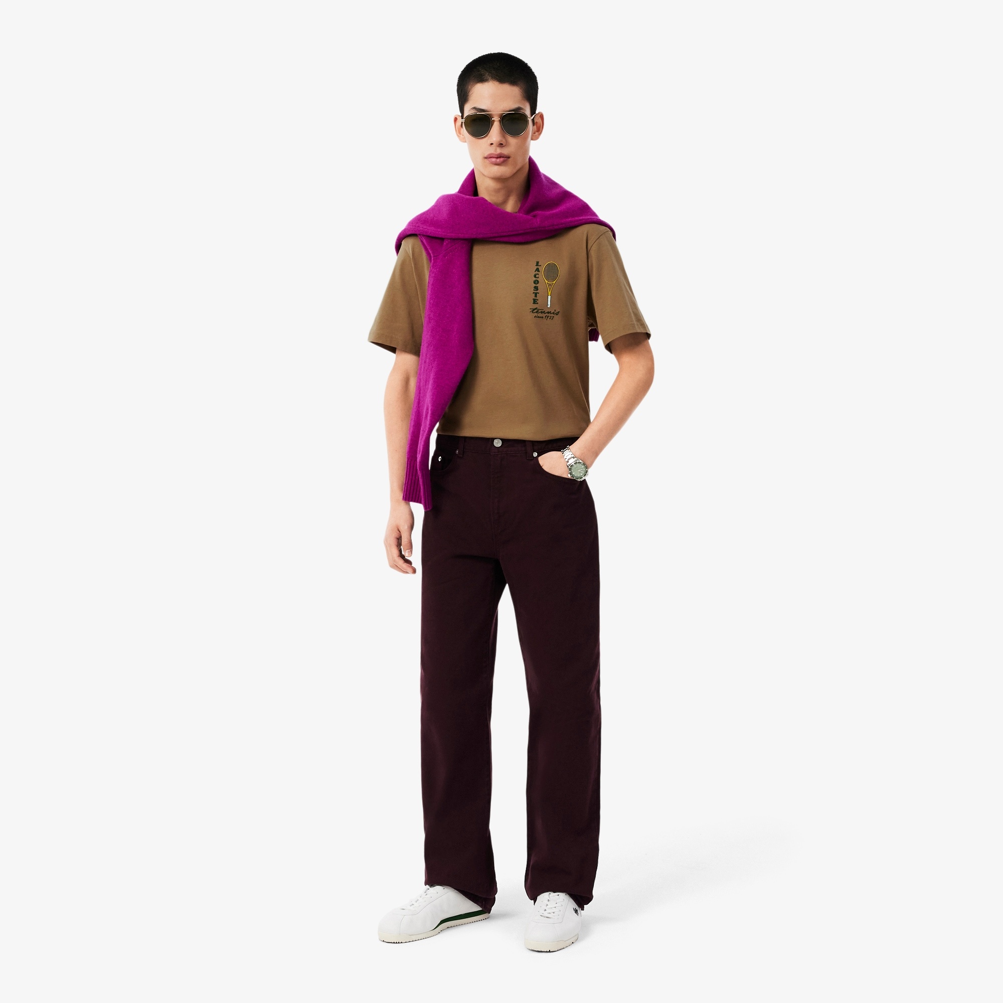 Lacoste T-shirt Jersey Coton Imprimé Broderie - Marron