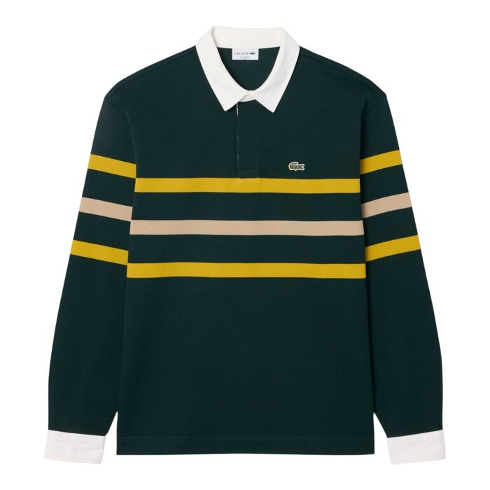 Lacoste Polo Rugby Piqué Rayé Relaxed Fit - Vert