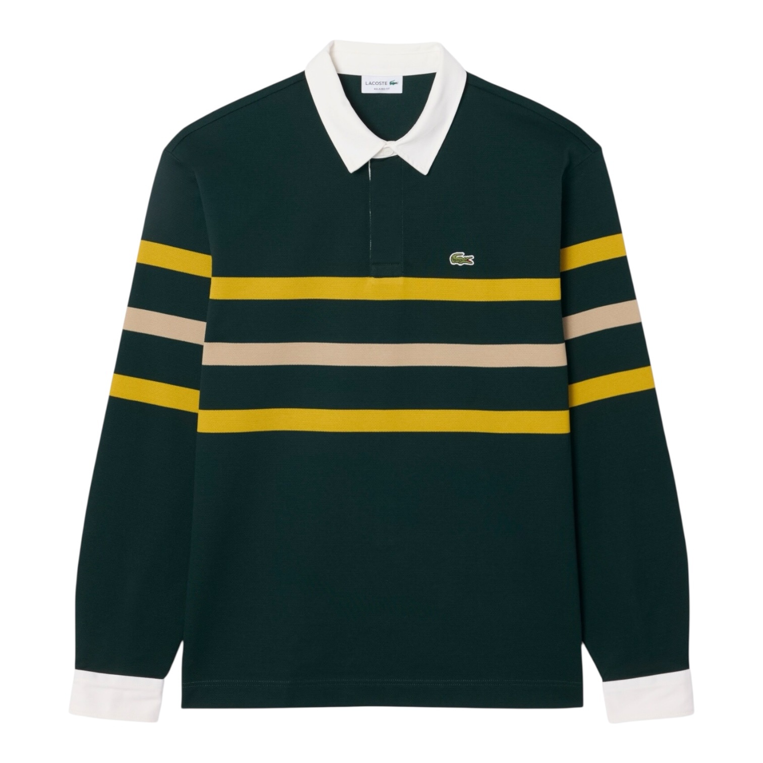 Lacoste Polo Rugby Piqué Rayé Relaxed Fit - Vert