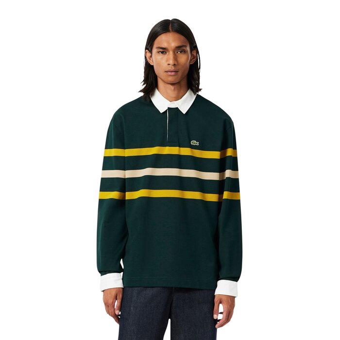Lacoste Polo Rugby Piqué Rayé Relaxed Fit - Vert