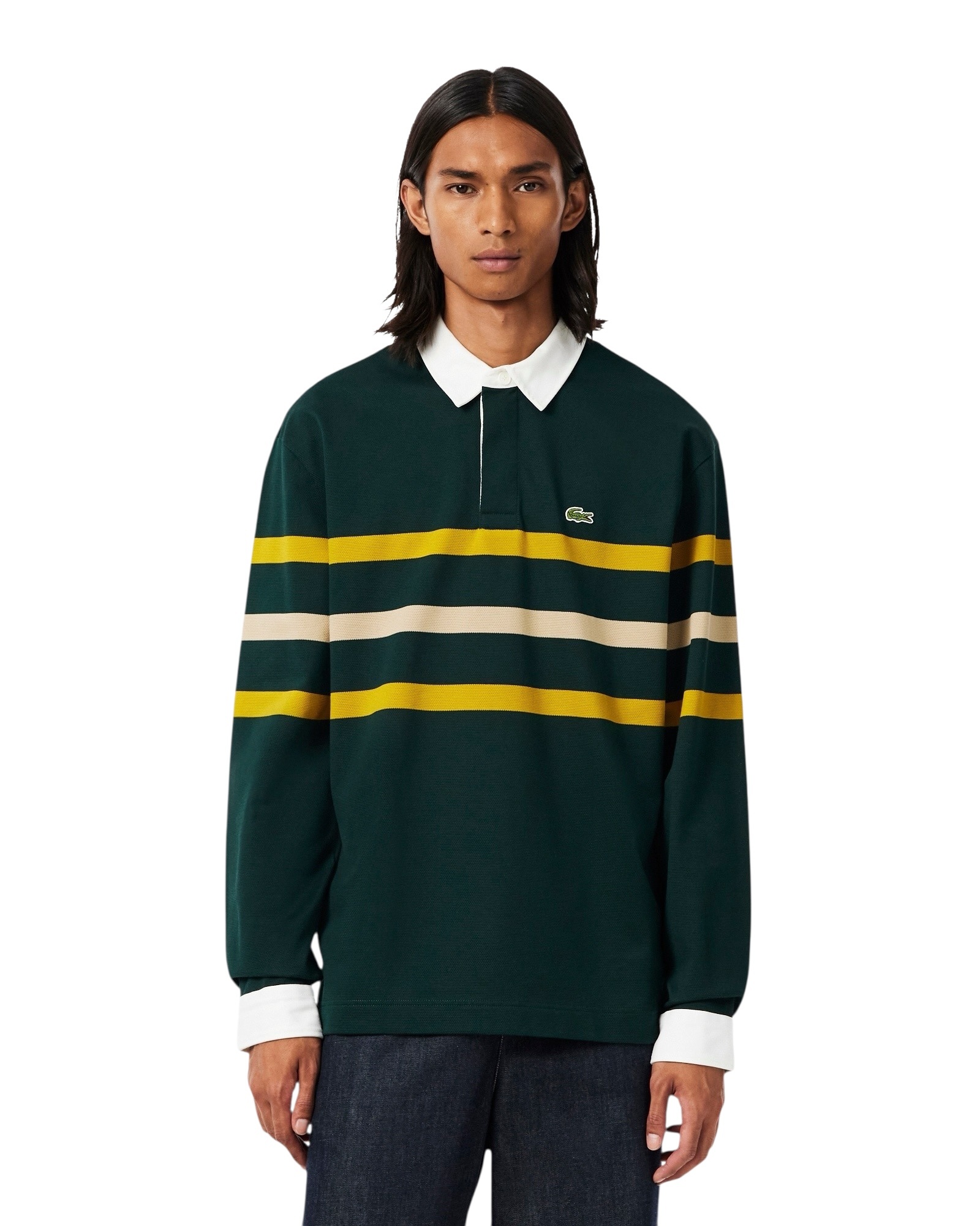 Lacoste Polo Rugby Piqué Rayé Relaxed Fit - Vert