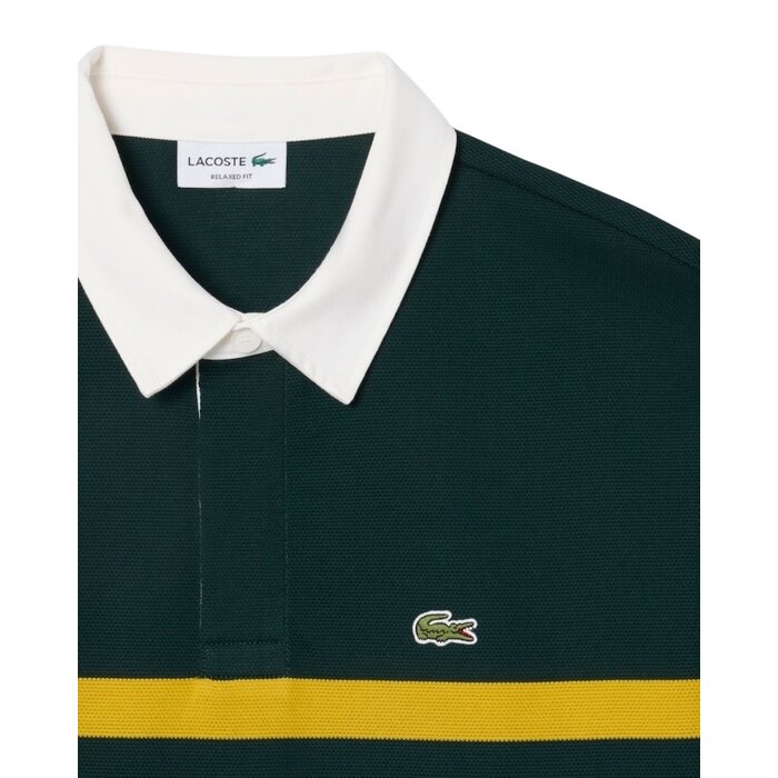 Lacoste Polo Rugby Piqué Rayé Relaxed Fit - Vert