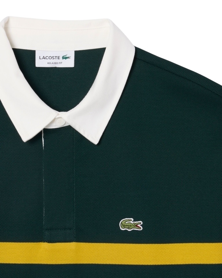 Lacoste Polo Rugby Piqué Rayé Relaxed Fit - Vert