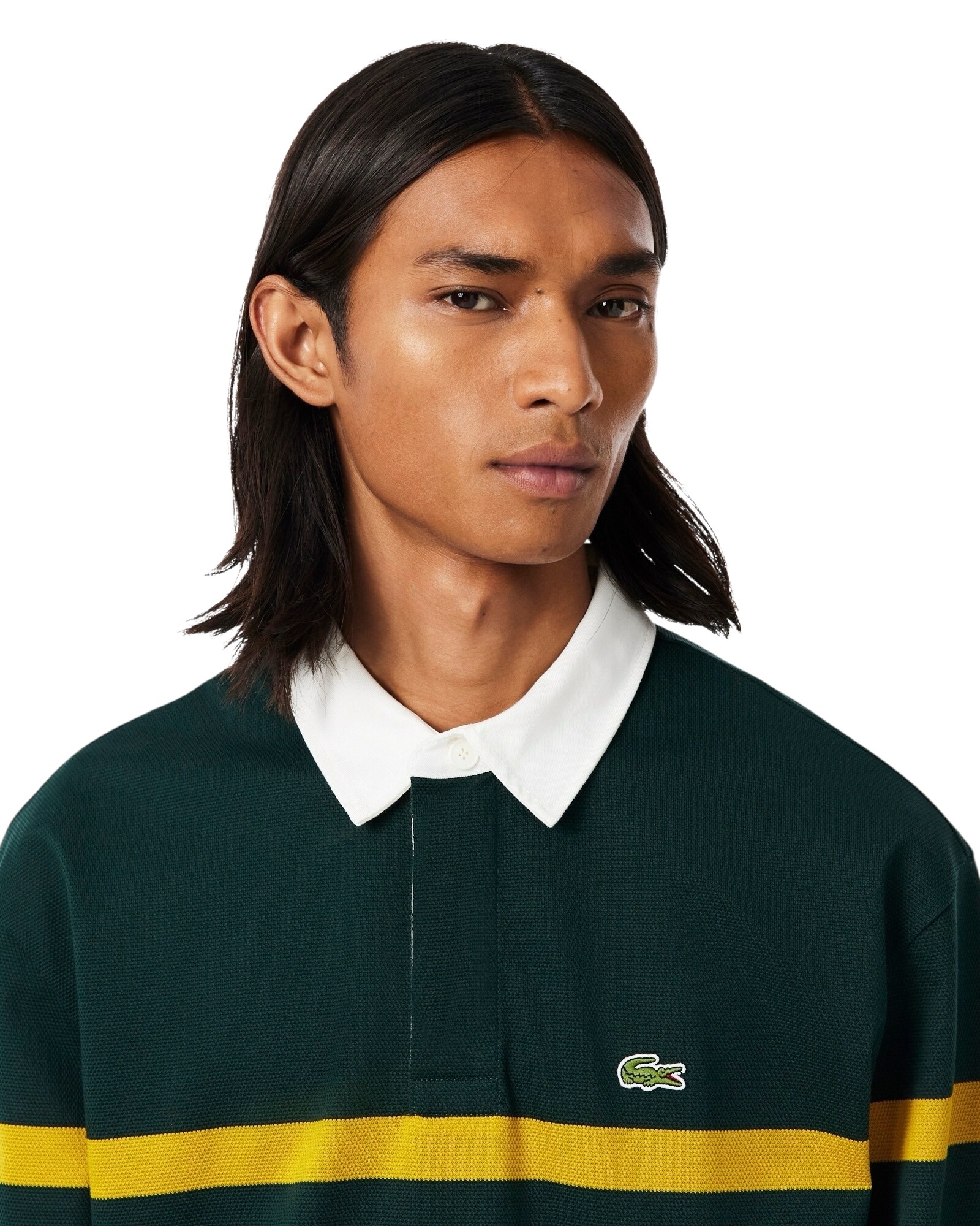 Lacoste Polo Rugby Piqué Rayé Relaxed Fit - Vert