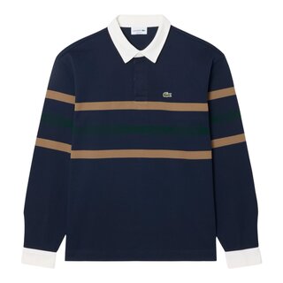 Lacoste Polo Rugby Piqué Rayé Relaxed Fit - Bleu Marine