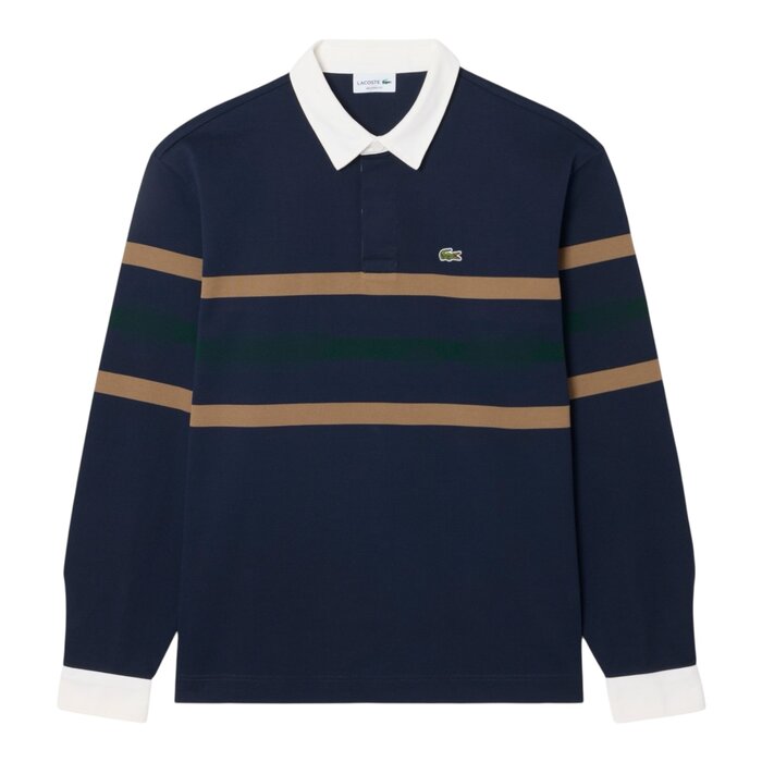 Lacoste Polo Rugby Piqué Rayé Relaxed Fit - Bleu Marine