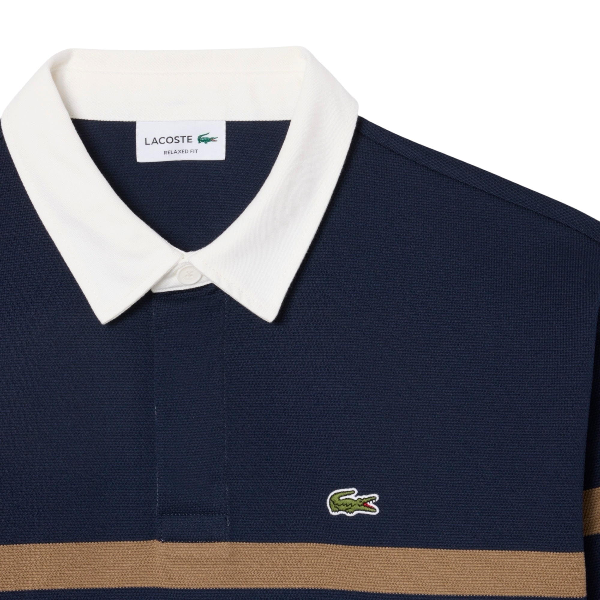 Lacoste Polo Rugby Piqué Rayé Relaxed Fit - Bleu Marine